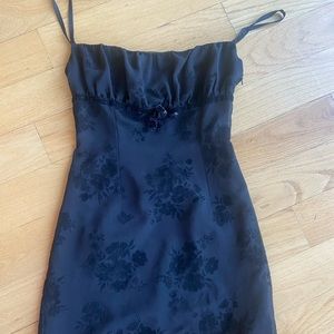 Princess Polly black mini dress with velvet flowers